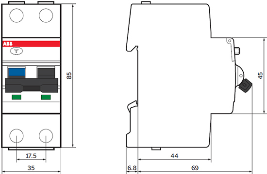 дифавтомат ABB DS201 - размеры