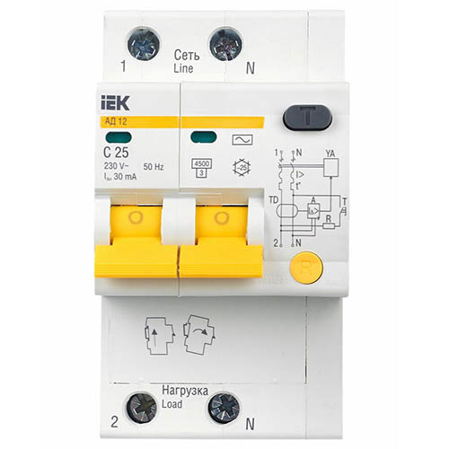 Дифавтомат 2Р 25А C 30мА 4,5кА АД12 3мод IEK
