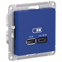 купить Атлас аквамарин розетка USB A+C скрытая 2-ая заряд 45Вт в Чебоксарах Атлас аквамарин розетка USB A+C скрытая 2-ая заряд 45Вт