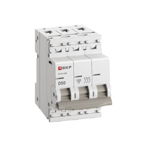 Автомат 3Р 50А D 4,5кА ВА47-63N EKF PROxima 