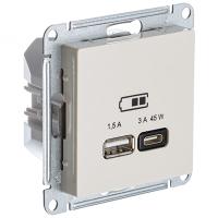 купить Атлас бежевый розетка USB type-A+type-C скрытая 2-ая тип-C 45Вт в Чебоксарах Атлас бежевый розетка USB type-A+type-C скрытая 2-ая тип-C 45Вт