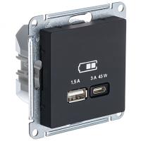 купить Атлас карбон розетка USB type-A+type-C скрытая 2-ая тип-C 45Вт в Чебоксарах Атлас карбон розетка USB type-A+type-C скрытая 2-ая тип-C 45Вт