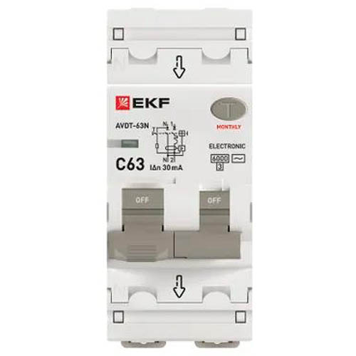 Автоматический выключатель дифференциального тока АВДТ-63N 1P+N 63А 30мА характеристика C тип AC электронный 6кА PROXIMA EKF