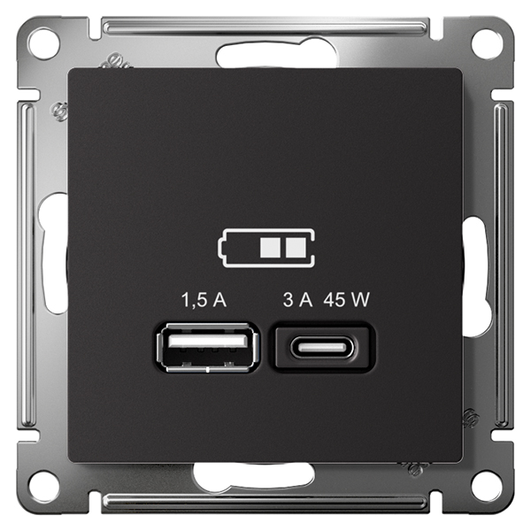 AtlasDesign карбон розетка USB type-A+type-C скрытая 2-ая тип-C 45Вт