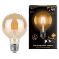 купить Лампа свд 220В E27 6Вт 2400К 550лм шар G95 золотистая филамент Gauss в Чебоксарах Лампа свд 220В E27 6Вт 2400К 550лм шар G95 золотистая филамент Gauss