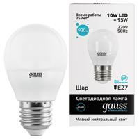 купить Лампа свд 220В E27 10Вт 4000К 890лм шар G45 матовая Gauss  в Чебоксарах Лампа свд 220В E27 10Вт 4000К 890лм шар G45 матовая Gauss