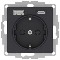 купить Атлас карбон розетка USB A+C скрытая 2-ая  в Чебоксарах Атлас карбон розетка USB A+C скрытая 2-ая