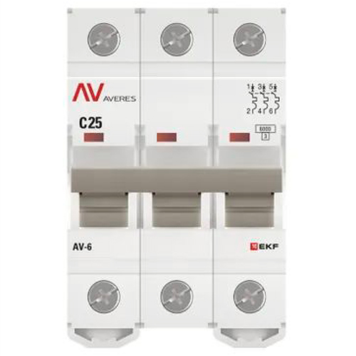 Автомат 3Р 25А C 6кА AV-6 EKF Averes 