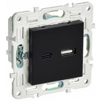 купить Сканди черный механизм USB A+C скрытая 2-ая  в Чебоксарах Сканди черный механизм USB A+C скрытая 2-ая