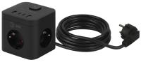 Удлинитель 3-мест 1,5м ПВС 3*1,5 черный 4*USB ЭРА  Куб (2А+2С)