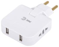 Разветвитель 2-мест 10А 2*USB белый прямоугольник  ЭРА поворотный,  для вилок: А,С,F
