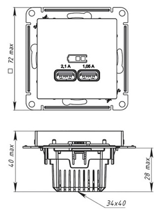AtlasDesign алюминий розетка USB скрытая 2-ая  