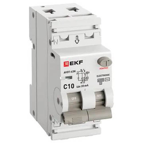 Дифавтомат 2Р 10А C тип AC 30мА 6кА 2мод АВДТ-63N EKF PROxima
