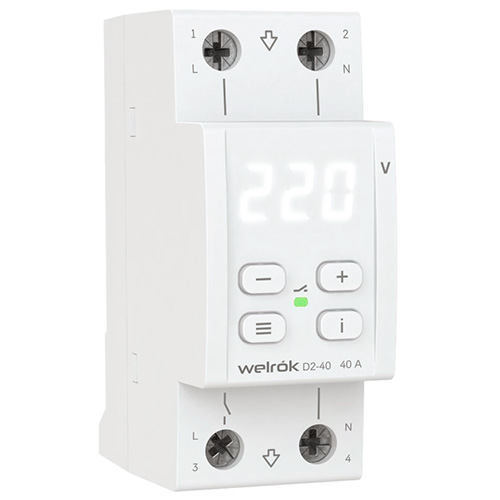 Реле напряжения 1ф 40А 2мод D2-40 Welrok 