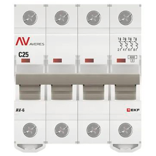 купить Автомат 4Р 25А C 6кА AV-6 EKF Averes  в Чебоксарах Автомат 4Р 25А C 6кА AV-6 EKF Averes