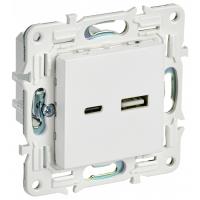 купить Сканди арктический белый  механизм USB A+C скрытая 2-ая 3,1А  в Чебоксарах Сканди арктический белый  механизм USB A+C скрытая 2-ая 3,1А