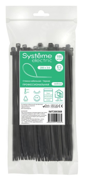 купить Хомут 150*3,6мм нейлон черный Systeme Electric 100шт в Чебоксарах Хомут 150*3,6мм нейлон черный Systeme Electric 100шт