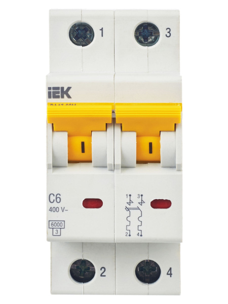 Автомат 2Р 6А C 6кА ВА47-60М IEK 