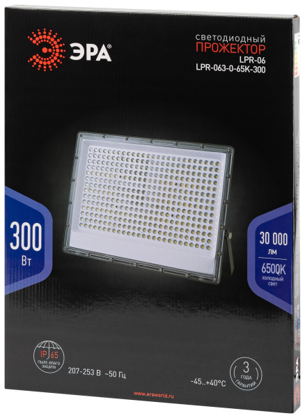 Прожектор свд 300Вт 6500К 30000лм серый IP65 90° PRO LPR-063 ЭРА 
