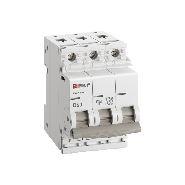 купить Автомат 3Р 63А D 4,5кА ВА47-63N EKF PROxima  в Чебоксарах Автомат 3Р 63А D 4,5кА ВА47-63N EKF PROxima