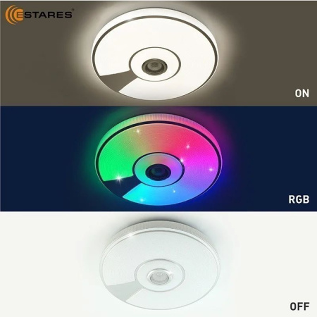 купить Светильник настенно-потолочный свд 80Вт RGB круг белый/хром  пульт ДУ Estares музыкальная, API в Чебоксарах Светильник настенно-потолочный свд 80Вт RGB круг белый/хром  пульт ДУ Estares музыкальная, API