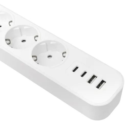 купить Удлинитель 5-мест 1,5м ПВС 3*1,5 белый выкл EKF  2USB 2,4А+2USBtype-С в Чебоксарах Удлинитель 5-мест 1,5м ПВС 3*1,5 белый выкл EKF  2USB 2,4А+2USBtype-С