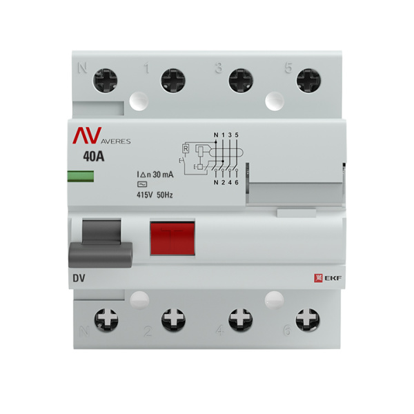 купить Устройство защитного отключения DV 4P 40А/ 30мА (AC) EKF AVERES в Чебоксарах Устройство защитного отключения DV 4P 40А/ 30мА (AC) EKF AVERES