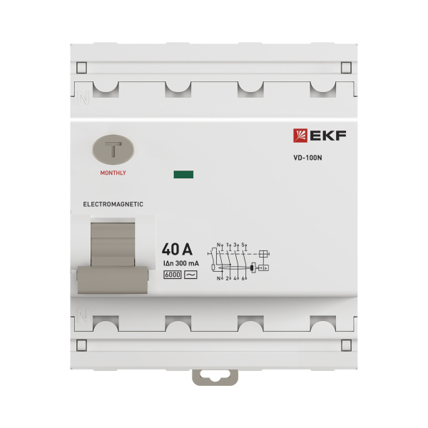 Выключатель дифференциальный (УЗО) 4Р 40А 300мА AC 6кА ВД-100N EKF PROxima