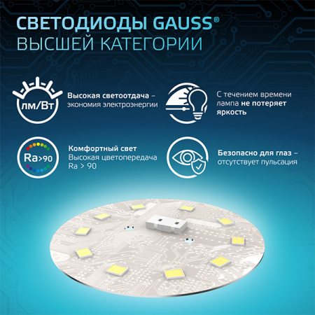 купить Лампа шар свд Е27 9,5Вт 6500К 950лм G45 матовый Gauss  в Чебоксарах Лампа шар свд Е27 9,5Вт 6500К 950лм G45 матовый Gauss