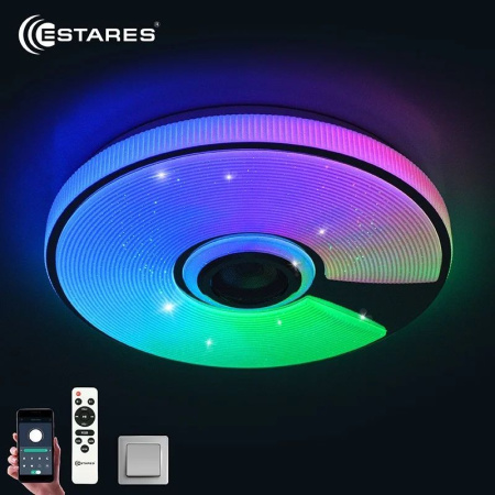 Светильник настенно-потолочный свд 60Вт RGB круг белый/хром  пульт ДУ Estares музыкальная, API