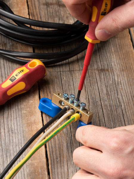 купить Шина нулевая 8*12 4групп 2 угловых изолятора синий винтовой по краям EKF  в Чебоксарах Шина нулевая 8*12 4групп 2 угловых изолятора синий винтовой по краям EKF