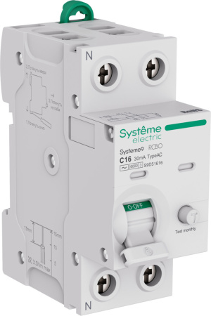 Дифавтомат 2Р 16А C тип AC 30мА 6кА 2мод S9D Systeme Electric Systeme9