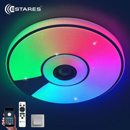 Светильник настенно-потолочный свд 80Вт RGB круг белый/хром  пульт ДУ Estares музыкальная, API