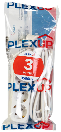 купить Удлинитель 3-мест 3м ПВС 3*1 белый PlexUp в Чебоксарах Удлинитель 3-мест 3м ПВС 3*1 белый PlexUp