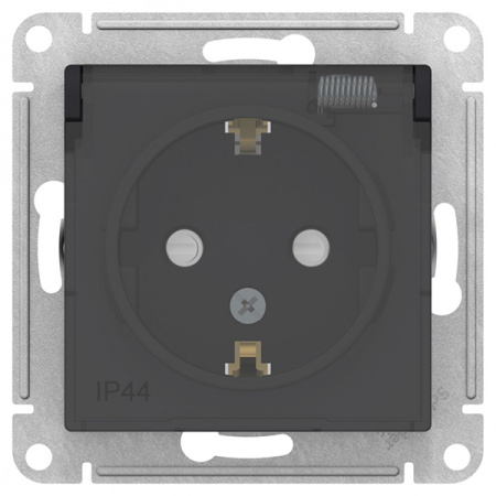 AtlasDesign Aqua карбон розетка скрытая 1-мест заземление с крышкой шторки IP44 
