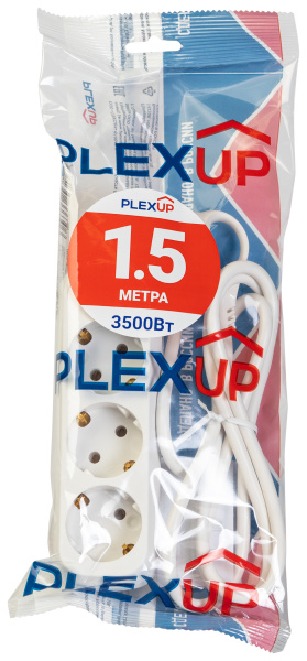 купить Удлинитель 3-мест 1,5м ПВС 3*1 белый PlexUp   в Чебоксарах Удлинитель 3-мест 1,5м ПВС 3*1 белый PlexUp