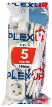 купить Удлинитель 3-мест 5м ПВС 3*1 белый PlexUp   в Чебоксарах Удлинитель 3-мест 5м ПВС 3*1 белый PlexUp
