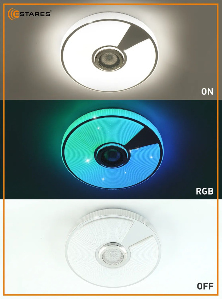 купить Светильник настенно-потолочный свд 40Вт RGB круг белый/хром  пульт ДУ Estares музыкальная, API в Чебоксарах Светильник настенно-потолочный свд 40Вт RGB круг белый/хром  пульт ДУ Estares музыкальная, API