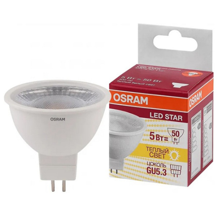 купить Лампа свд 220В GU5.3 5Вт 3000К 400лм MR16 матовая Osram Led Star в Чебоксарах Лампа свд 220В GU5.3 5Вт 3000К 400лм MR16 матовая Osram Led Star