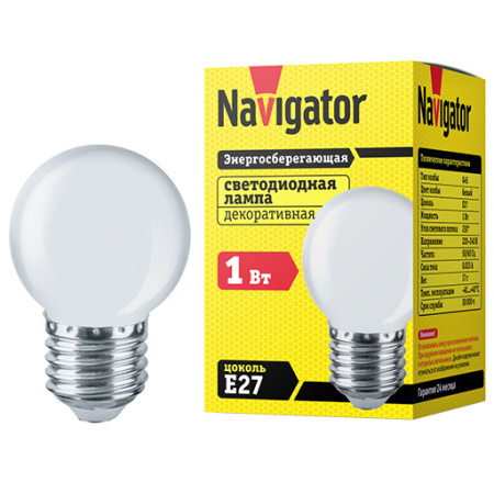 купить Лампа декор свд Е27 1Вт 4000К 100лм G45 матовая Navigator аналог 707529 в Чебоксарах Лампа декор свд Е27 1Вт 4000К 100лм G45 матовая Navigator аналог 707529