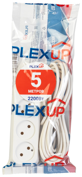 купить Удлинитель 3-мест 5м ПВС 2*0,75 белый PlexUp в Чебоксарах Удлинитель 3-мест 5м ПВС 2*0,75 белый PlexUp